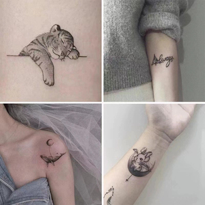 Tatouages temporaires mignons de baleine et de tigre pour adultes, <span class=keywords><strong>faux</strong></span> tatouages réalistes de lune et de lapin, tatouages semi-permanents imperméables - Product Image 6