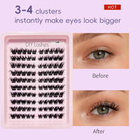 Extensions de cils individuels DIY en grappe, type éventail plume, 12-16mm, base 6mm, 10 rangées, avec colle, fixateur et pince à épiler