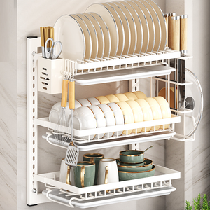 3-Tier treo tường thép không gỉ món ăn khô giá bồn rửa tấm Bát tủ bếp Organizer <span class=keywords><strong>drainer</strong></span> giá công cụ sử dụng - Product Image 2