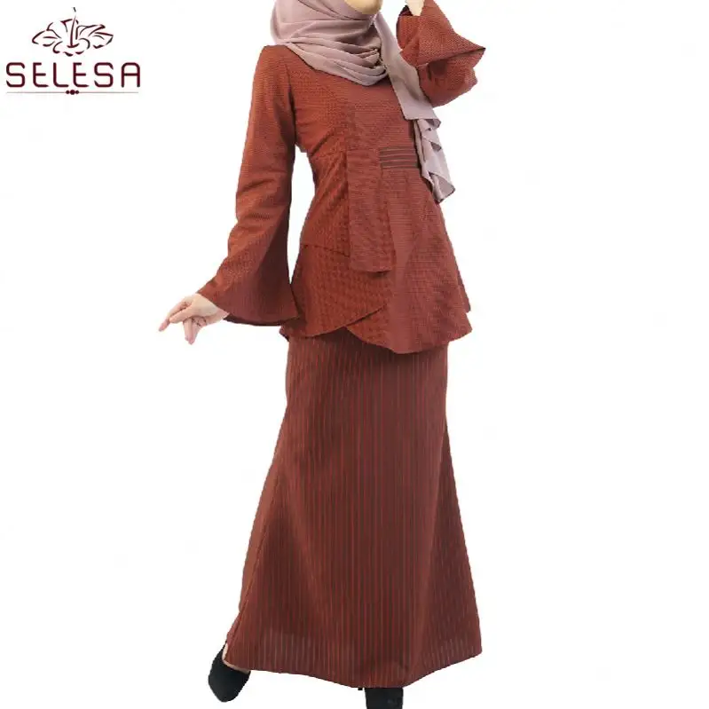 Kancing Melayu 최신 이슬람 여성 스타일 자카드 Muslimah 우아한 긴 소매 카프 탄 드레스 이슬람 의류 Baju Kurung