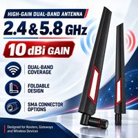 Antenne WiFi double bande 2,4 GHz 5,8 GHz à gain élevé 10dBi, pliable, SMA RP-SMA pour routeur, passerelle, PC