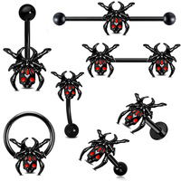 En gros Anneaux de piercing pour tétons Spider Rouge Halloween en acier inoxydable, Bijoux de corps, Cadeau de mariage et d'anniversaire