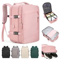 Sac à dos pour femme de grande capacité 36-55L, sac de voyage léger pour affaires, couleur unie, bandoulière avec poche intérieure à fermeture éclair