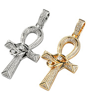 Collier Pendentif Œil d'Horus et Croix Ankh Iced Out en Laiton avec Zircon Cubique, Chaîne Cordon Dorée et Argentée, Bijoux Hip Hop pour Hommes et Femmes, Cadeau