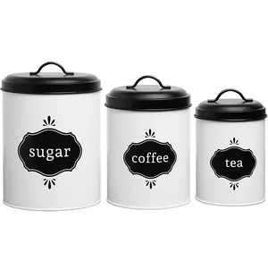 Çiftlik Metal mutfak gıda depolama kahve çay şeker teneke kutusu konteyner kavanoz seti