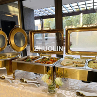 African golden deluxe round designed chaffy dish de lux avec fenetr buffet catering inox food warmers chafing dish