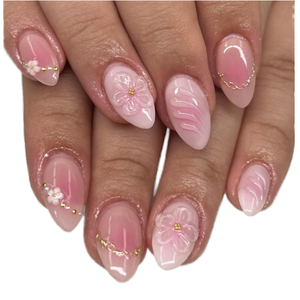 24 faux ongles à presser en amande, motif fleur de cerisier, rose délicat, 3D en relief, détachables et réutilisables - Product Image 1