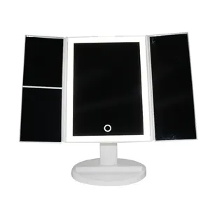 Portable Travel Compact Table Standing Tri-fold Led Makeup Mirror Travel Fold Cosmetic Mirror With Led Light