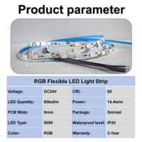 Meilleure qualité basse tension 24v 6mm 14.4 w/m RGB 5050 bande led pour l'éclairage de décoration de la maison