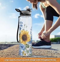 Bouteille d'eau transparente écologique en Tritan avec poignée, anti-fuite, personnalisable, pour le sport et les voyages en plein air