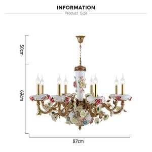 Style français Haut En Laiton Coloré En Céramique <span class=keywords><strong>Rose</strong></span> Fleur Mariage Lustre - Product Image 5