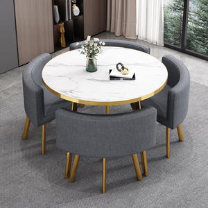 Set <span class=keywords><strong>Tavolo</strong></span> da Pranzo di Lusso in Metallo Dorato per Ristorante con 4 Sedie in Vendita - Product Image 2