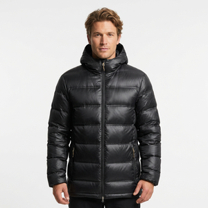 Freandy <b>Sports</b> Premium Men's <b>Black</b> Hooded Bubble <b>Jacket</b> Heated Eco-Friendly Waterproof Breathable Windproof Winter Filled Double - Product Image 1