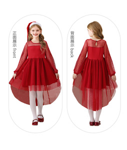 Venta al por mayor de fábrica: Nuevo vestido de encaje de manga larga para niñas 2026, vestido de princesa de malla de alta calidad, ropa formal para actuaciones navideñas infantiles. - Product Image 2