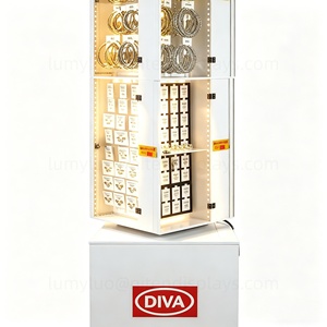 Support rotatif pour bijoux à LED en métal et acrylique 360° °   Présentoir rotatif avec éclairage pour boucles d'oreilles et colliers pour magasin de détail - Product Image 6