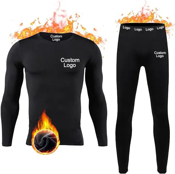 Venta al por mayor de invierno cálido Calzoncillos largos conjunto de ropa interior térmica hombres forro polar capa base calefacción esquí parte superior inferior para clima frío