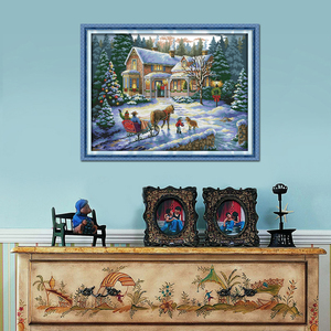 Tranh thêu chữ thập Trung Quốc 14CT Giáng Sinh đang được bán, đồ trang trí nhà cửa, thêu chữ thập, tranh thêu ngày lễ, tranh thủ công tự làm - Product Image 3