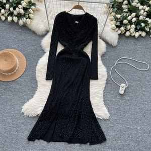 Abito a <span class=keywords><strong>maniche</strong></span> <span class=keywords><strong>lunghe</strong></span> Sexy con scollo altalena e <span class=keywords><strong>scollato</strong></span> a <span class=keywords><strong>maniche</strong></span> <span class=keywords><strong>lunghe</strong></span> alla moda <span class=keywords><strong>vestito</strong></span> a spacco con punta calda - Product Image 6