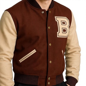 Unisex Brown Varsity Jacket 100% <b>Wool</b> Embroidered Front Regular Fit Preppy Style Turn-down Collar Personalised Labels LOGO - Product Image 3