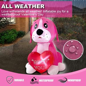 Chien rose gonflable de <span class=keywords><strong>4</strong></span> pieds pour la Saint-Valentin avec décoration <span class=keywords><strong>en</strong></span> forme de cœur, décoration romantique lumineuse LED gonflable, cadeau pour anniversaire, mariage, fête - Product Image 4