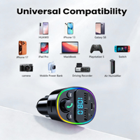Émetteur FM portable, chargeur de voiture, lecteur MP3 stéréo mains libres, éclairage ambiant coloré, ports USB doubles réglables, certifié CE