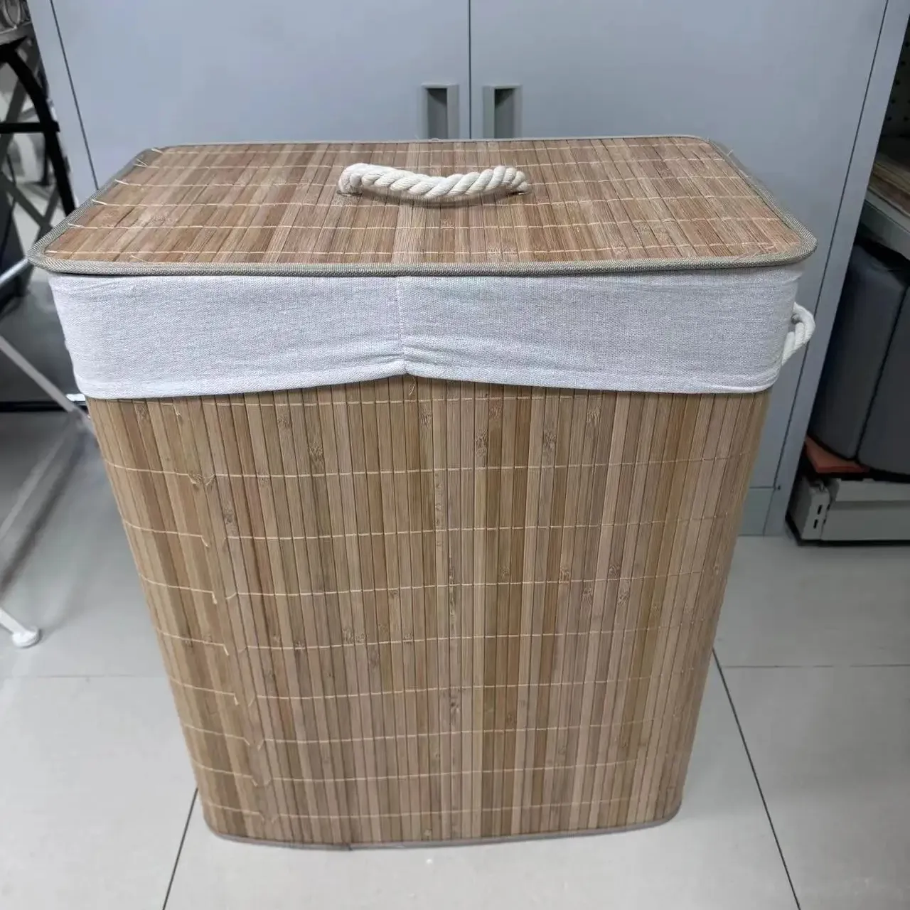 2 Side Bamboo Laundry Basket with Lid
