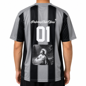 Maillots de football personnalisés à rayures, impression numérique, col rond, manches courtes, légers, séchage rapide, unisexe, streetwear classique, football - Product Image 3