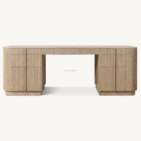 Bureau de direction haut de gamme avec plateau en marbre chêne foncé, design moderne et minimaliste, profil incurvé, double piétement, bureau artisanal pour le bureau à domicile