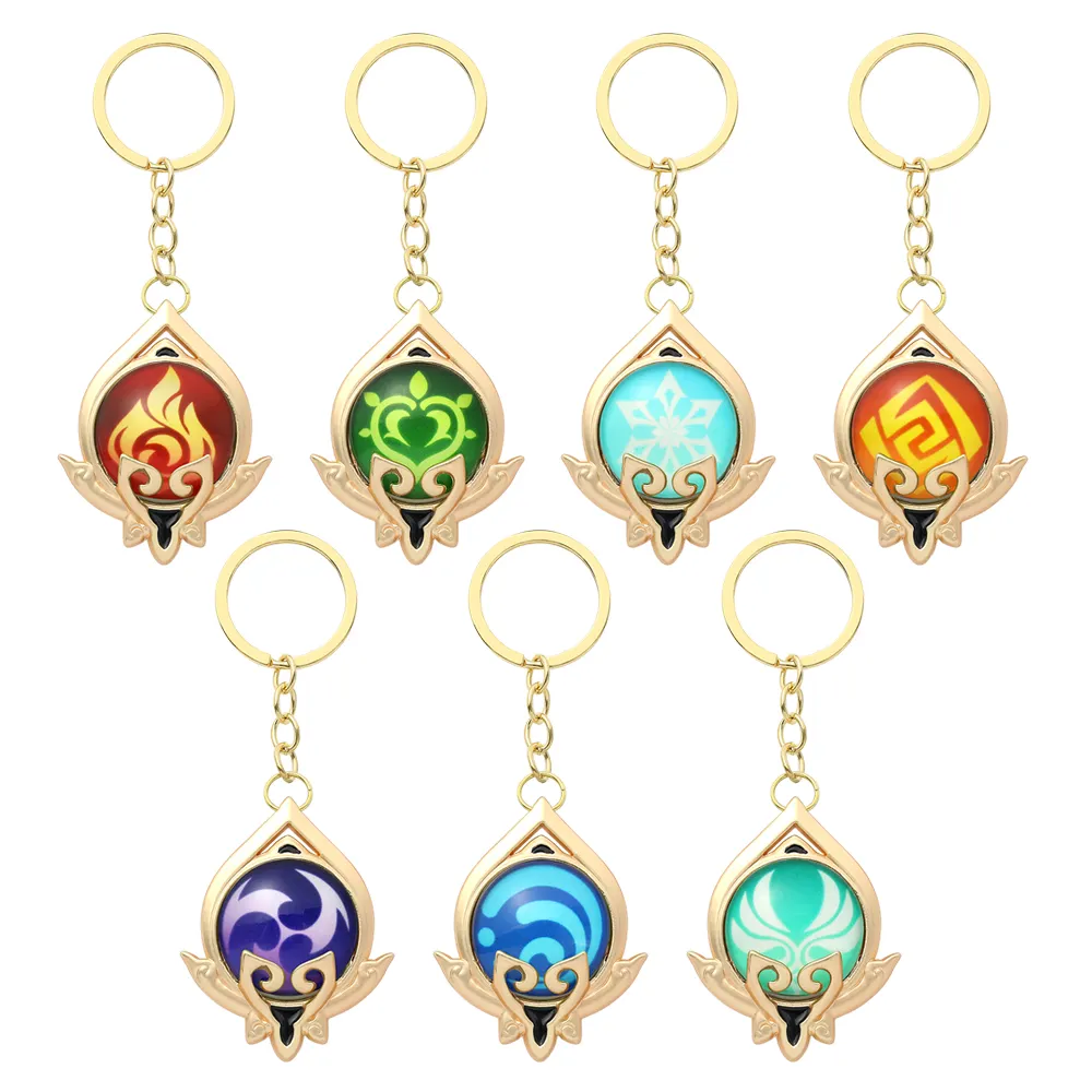 Genshin Impact Keychain、Vision Element God's Eye for Menカーキーホルダーレディースアクセサリーかわいいバッグペンダントキーリングギフト