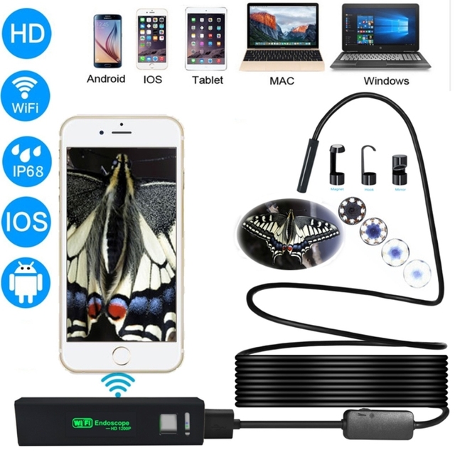 Factory Price 8mm HD Camera WiFi Endoscope Snake Tube Inspection Camera with 8 LED, Waterproof IP68 Length 10m Soft Line