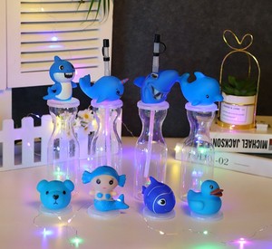 Flashing Animal Shaped Bottle Slushee Plastic Party Yard Glass Slush Ice Cup with Straw
