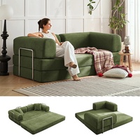 Canapé-lit convertible carré en tissu rembourré avec support lombaire et accoudoirs, design moderne et écologique pour appartement