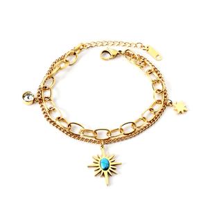Pulsera de Moda Chapada en Oro de 18k, Acero Inoxidable, Piedra Turquesa Natural, Ajustable, con Dijes, para Mujer, Venta al Por Mayor - Product Image 1