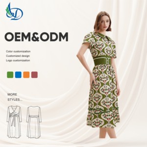 Abito lungo da donna con stampa floreale elegante autunno nuovo stile <span class=keywords><strong>palazzo</strong></span> con maniche corte in schiuma abbigliamento Boutique all'ingrosso di Maxi lunghezza - Product Image 1