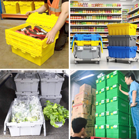 Grands bacs de distribution logistique empilables en plastique, conteneurs de stockage, caisses, personnalisation de la couleur et du logo, caisse en plastique avec couvercle