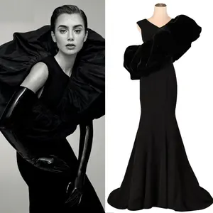 3162 # 100% תמונות אמיתיות מותאם אישית שמלה שחור שתי חתיכה V-צוואר בת ים ערב המפלגה שמלת שמלה חדש עיצוב 2021