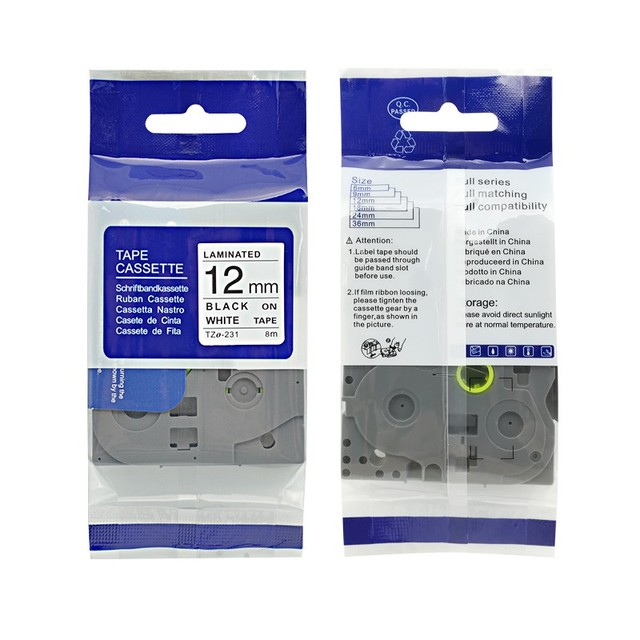 For Brother Printer Ribbons 12mm Black on White Cassette Tape Tze231 Tz231 231 Label Tape Compatible