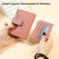 Özel Tasarım PU Deri Çift Katlı Fermuarlı Cüzdan Bayan Kısa Küçük 2'si 1 Arada Çıkarılabilir Kartlık RFID Minimalist Ön Cep Çantası