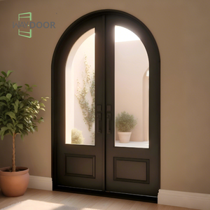 Puerta Doble Exterior Arqueada de Madera Moderna Más Vendida con Vidrio Templado, Diseño Contemporáneo para Entrada - Product Image 2