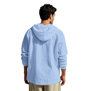 Chemise Homme 2025 Nouvelle Collection Printemps-Automne en Lin à Capuche Coupe Ample Décontractée Design Uni pour <span class=keywords><strong>Site</strong></span> Web Indépendant - Product Image 5