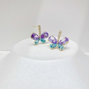 wholesale 925 plata sterling silver butterfly <b>Crystal</b> Rhinestone <b>earring</b> party summer purple colorful zircon women <b>stud</b> <b>earrings</b> - Product Image 5