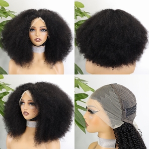 Perruque naturelle noire crépue et bouclée cheveux humains 13x4, perruque Lace Front 350 de densité complète et épaisse, perruque Bob de cheveux vierges pour femmes afro - Product Image 1