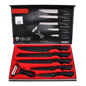 Factory 6‑Pcs Kitchen <b>Knife</b> Set Non‑Stick Coated 3Cr13 Stainless Steel Chef <b>Bread</b> Fruit <b>Knives</b> with Peeler Gift Box OEM - Product Image 1