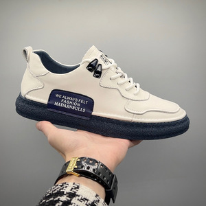 Zapatos de hombre de cuero de primera calidad, zapatillas blancas de cuero genuino, modernas, versátiles, transpirables, con suela suave, informales, sin cordones - Product Image 2