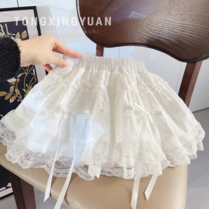 Girls Lace Trim Cake Skirt Solid Color Cotton A-Line Short Skirt For Baby Girl Princess Dress - Product Image 1