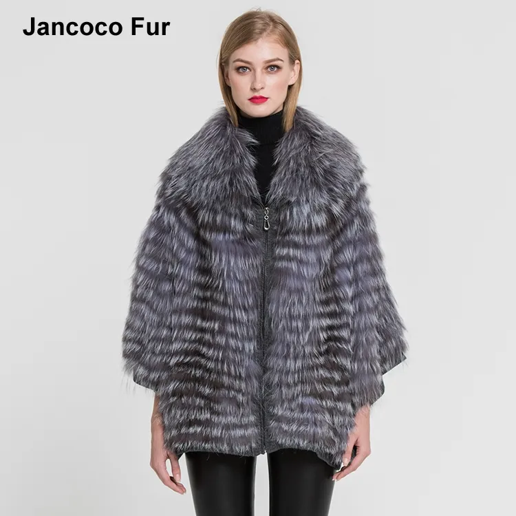 Fox Fur Coat Fur Jacket Poncho S7383 New Arrival Fashion High Quality Natural Autumn Winter Style Genuine Silver Trench Slim Fur