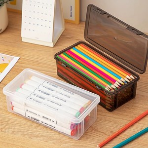 Touch Room Color Pencil Case With Markers Transparent And Black Storage Box For Students Art Supplies - Product Image 4