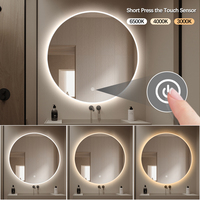 Espejo de Baño LED Redondo con Certificación CE, Espejo de Vanidad Montado en la Pared con Función Antivaho, Regulable y con Control Táctil