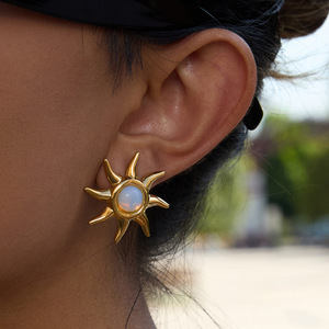Sun Stud <b>Earrings</b> Gold Plated <b>Opal</b> Inlay Geometric Star Shape Fashion Jewelry - Product Image 3