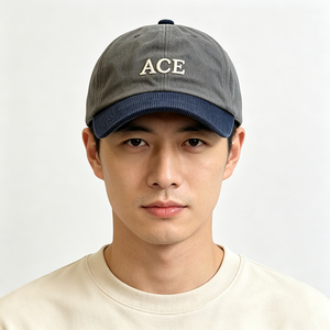 Two Tone Washed Cotton 6-Panel Baseball Cap Corduroy Brim 3D ACE Embroidery Letter Dad Hat Vintage Curved Bill Adjustable Casual - Product Image 1
